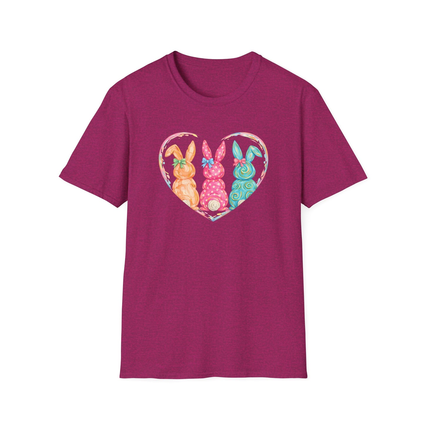 Pastel Easter Bunny Heart Tee – Cute Spring Graphic T-Shirt, Trendy Bunny Lover Shirt, Colorful Easter Outfit Top
