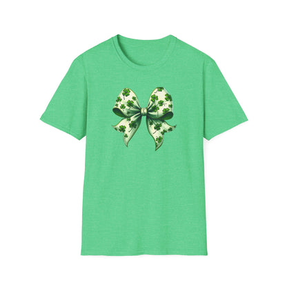 St. Patrick's Shamrock Bow T-Shirt — Green Clover Ribbon Tee