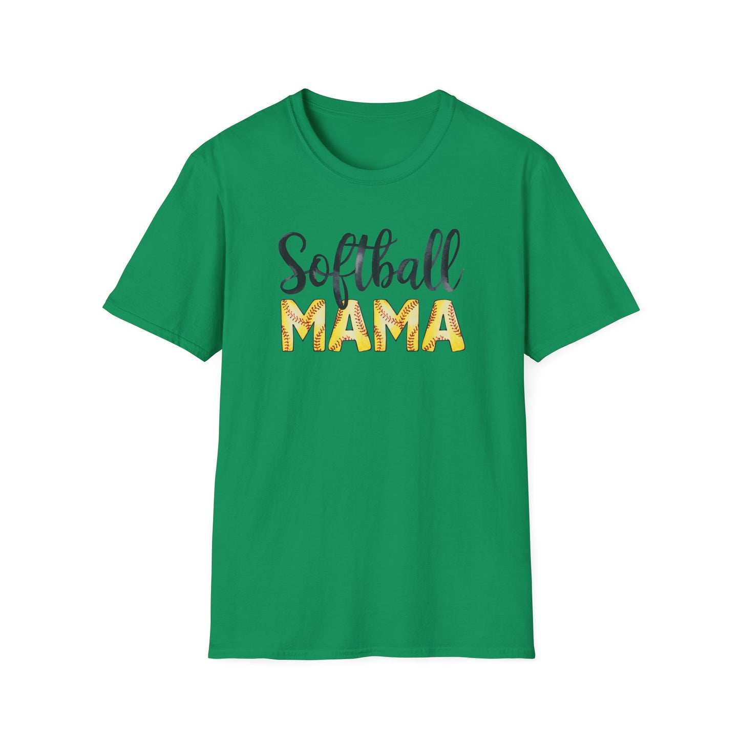 Softball Mama Shirt – Cute Script Softball Mom Graphic Tee, Yellow Softball Lettering Sports Shirt, Game Day Mom Apparel