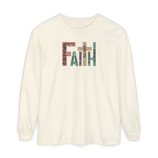 Faith Cross Long Sleeve Tee — Christian Scripture Romans 10:17 Shirt