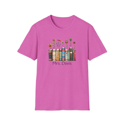 Personalized Floral Book Shirt – Teacher & Librarian Gift – Book Stack with Flowers Tee
