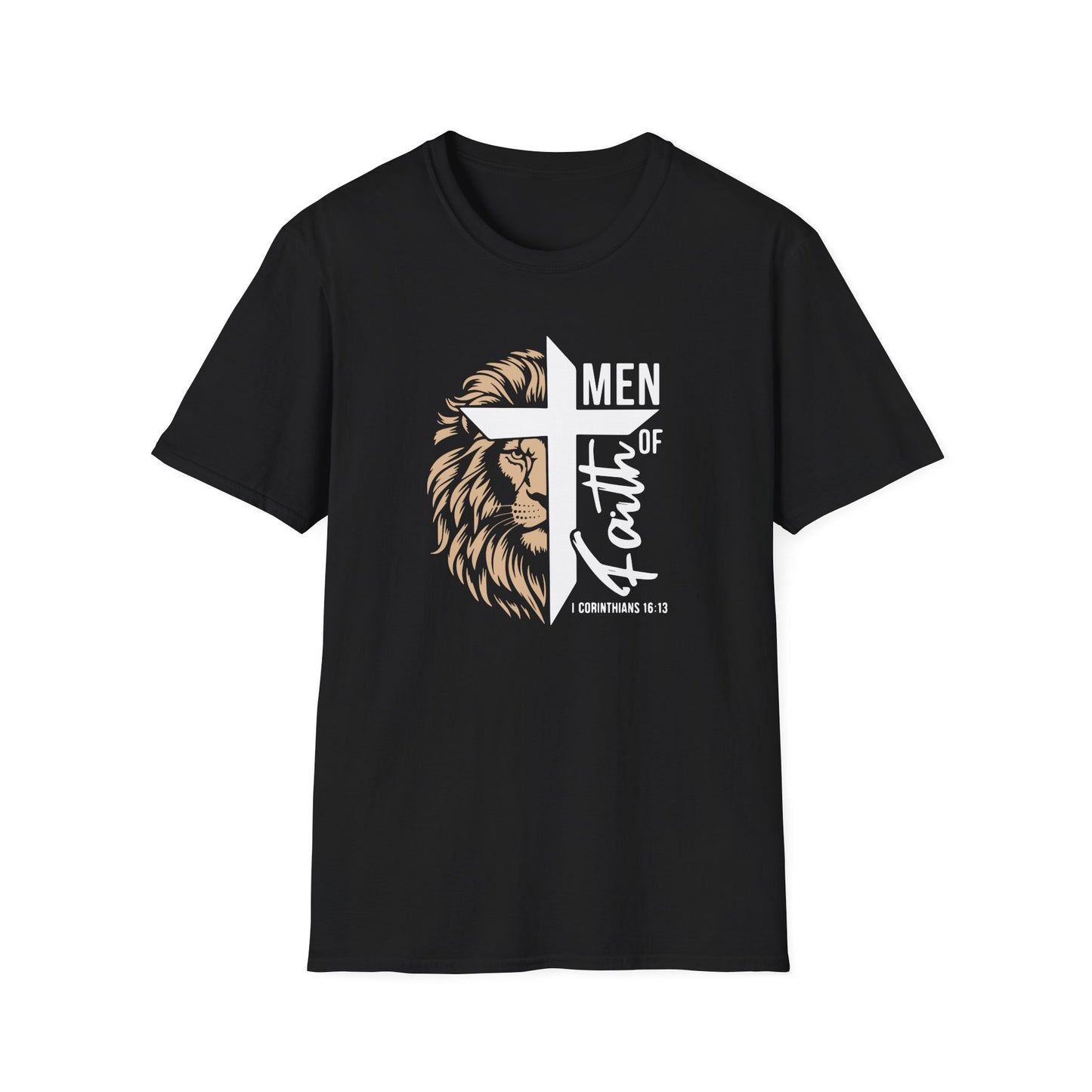 Men of Faith T-Shirt with Lion & Cross – Christian Men’s Faith Tee (Hebrews 11:1)
