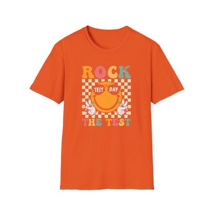 Rock The Test T-Shirt — Retro Smiley Motivation Tee for Students & Teachers