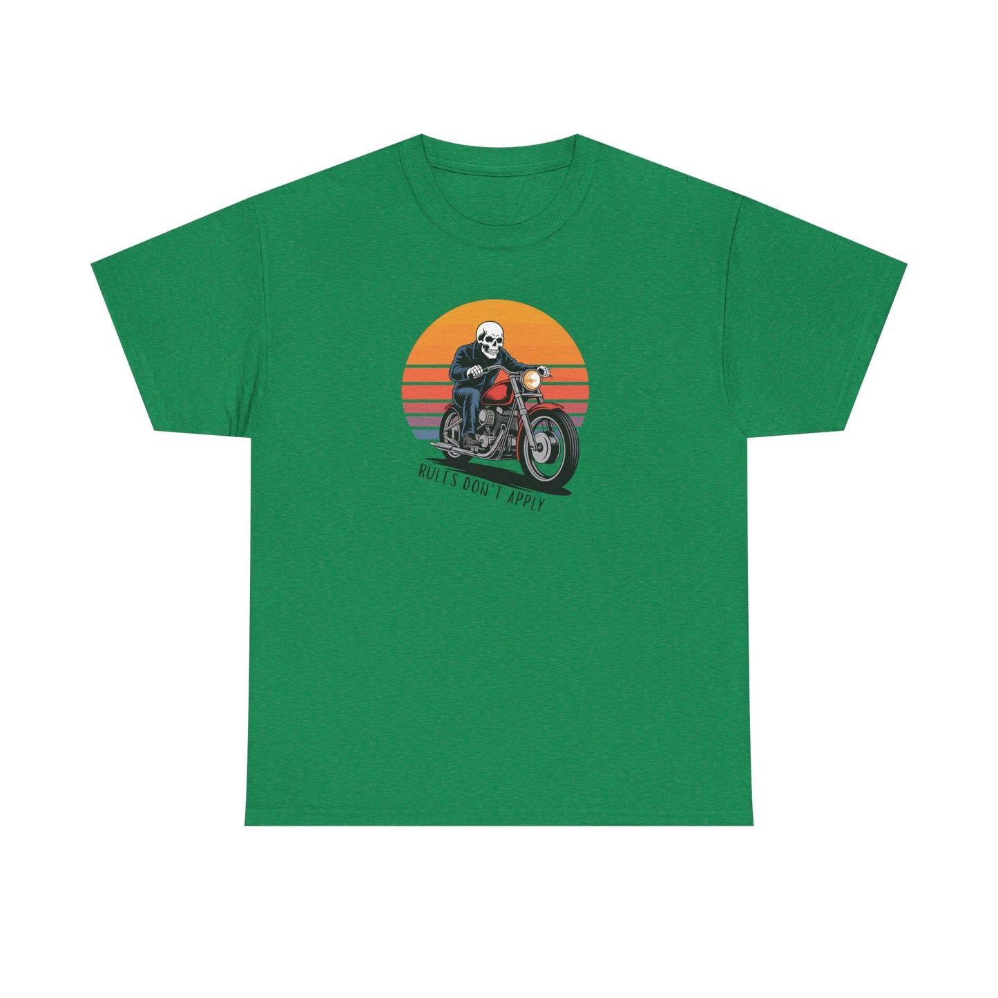 Skeleton Biker T-Shirt – “Rules Don’t Apply” Motorcycle Graphic Tee Vintage Style