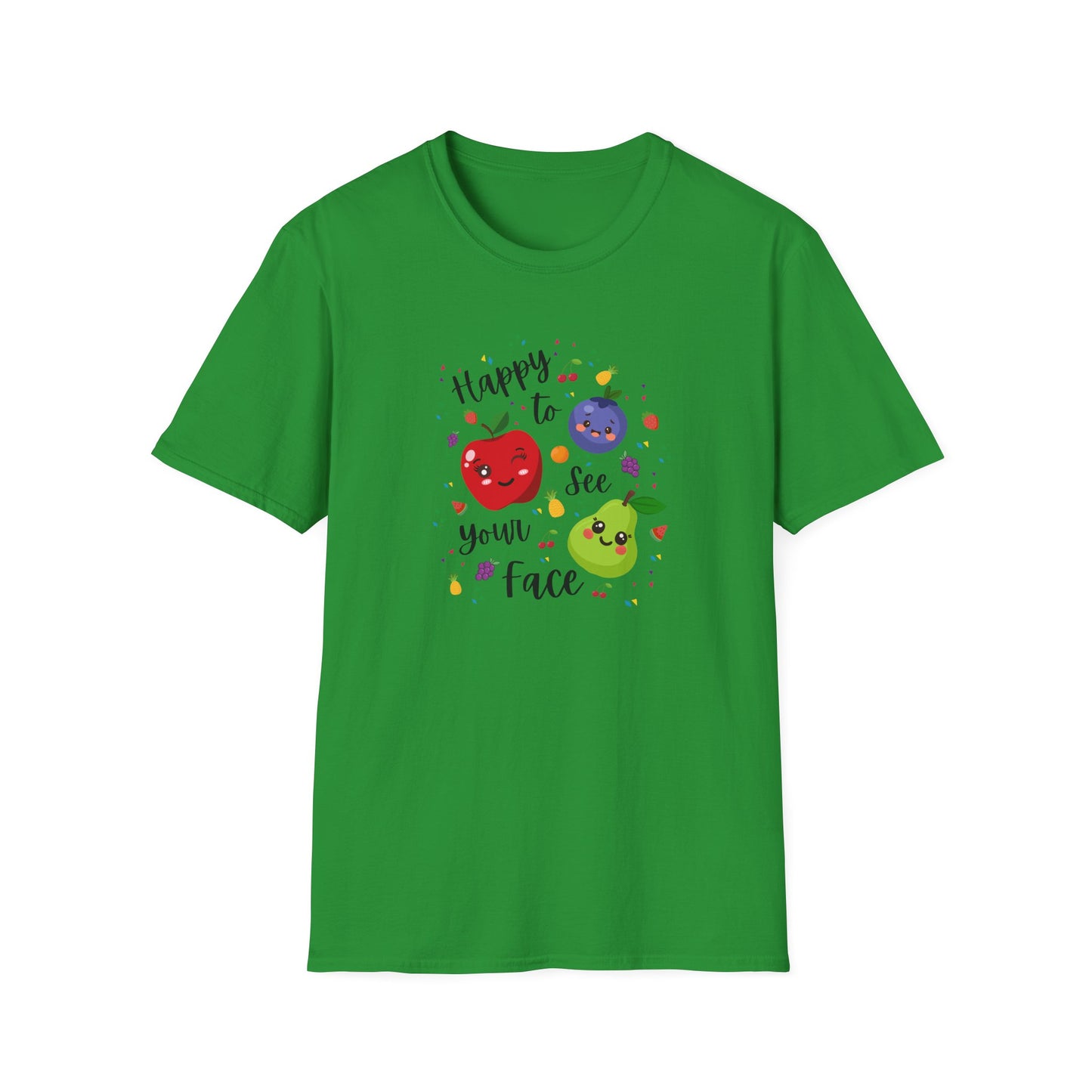 Cute Kawaii Fruit Shirt – Smiling Apple Pear Blueberry Tee – Fun Kids Summer T-Shirt – Colorful Cartoon Fruit Design
