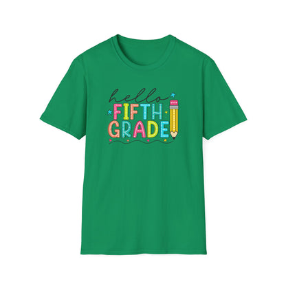 Hello Fifth Grade Pencil T-Shirt — Colorful Back-to-School Cute School Spirit Tee
