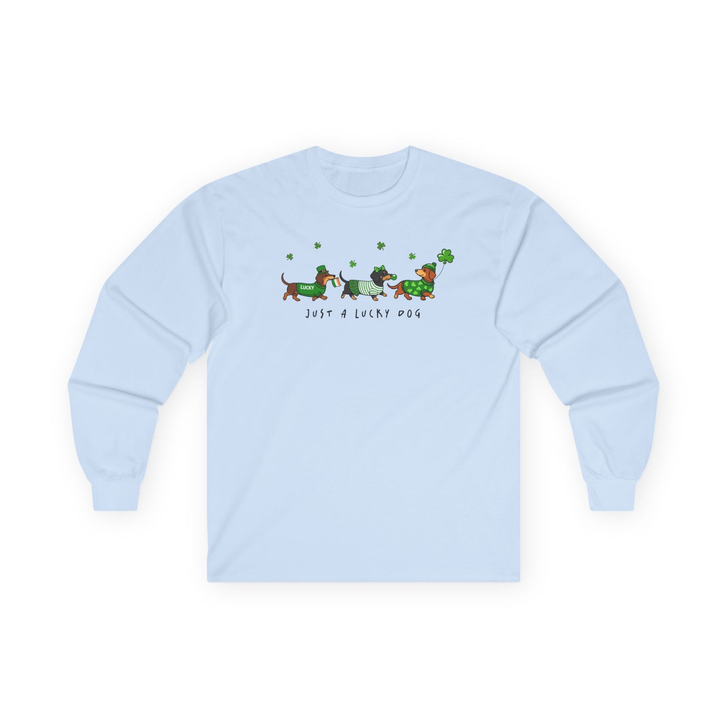 Long Sleeve Tee — 'Just a Lanky Dog' Dachshund St. Patrick's Day Graphic
