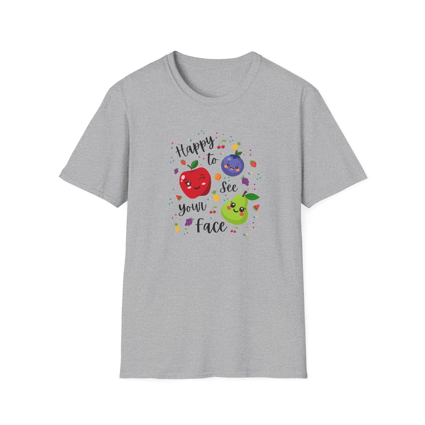 Cute Kawaii Fruit Shirt – Smiling Apple Pear Blueberry Tee – Fun Kids Summer T-Shirt – Colorful Cartoon Fruit Design