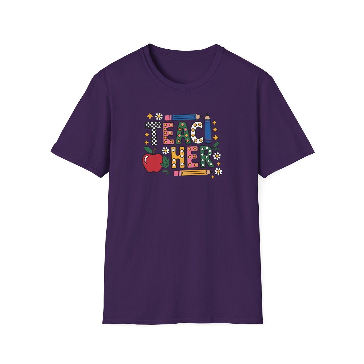 Teacher Graphic T-Shirt — Colorful Apple & Pencil Back-to-School Tee