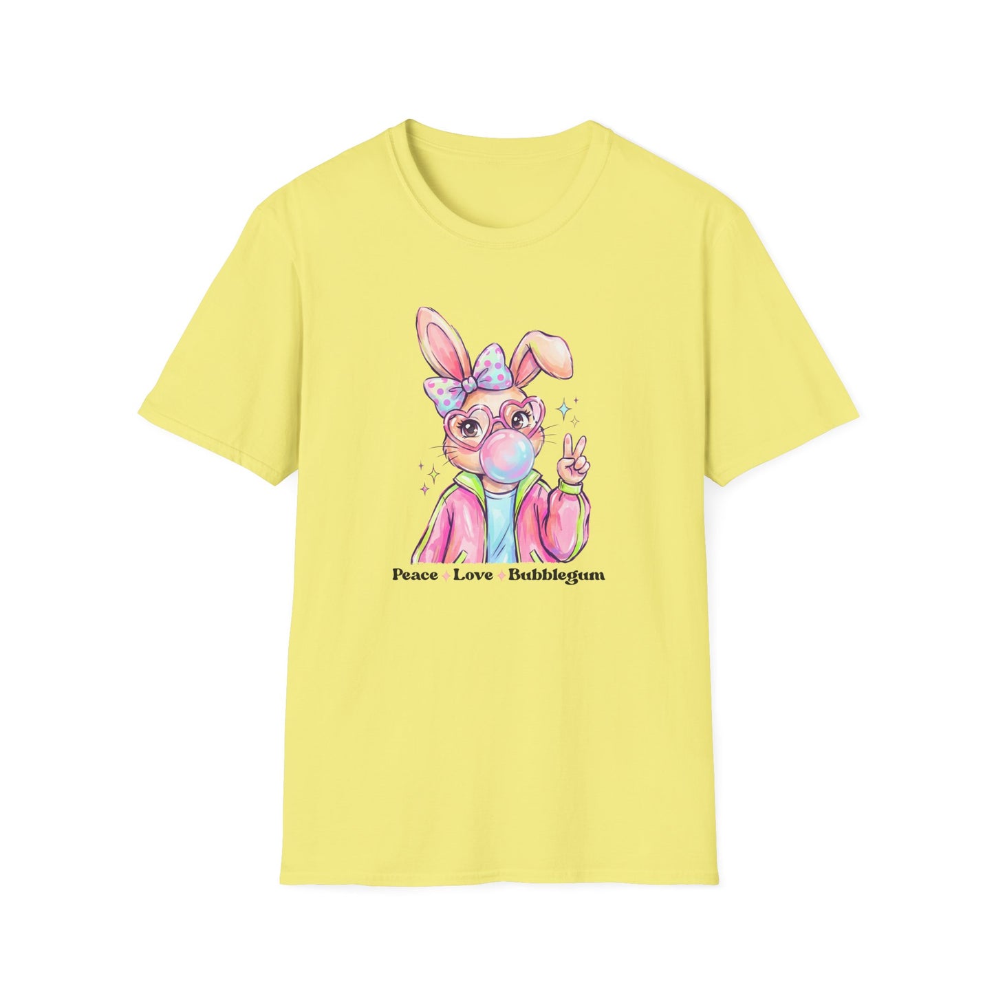 Peace Love Bubblegum Bunny Shirt, Cute Easter Bunny Tee, Kawaii Rabbit Graphic T-Shirt, Pastel Spring Outfit, Coquette Bunny Easter Shirt for Women