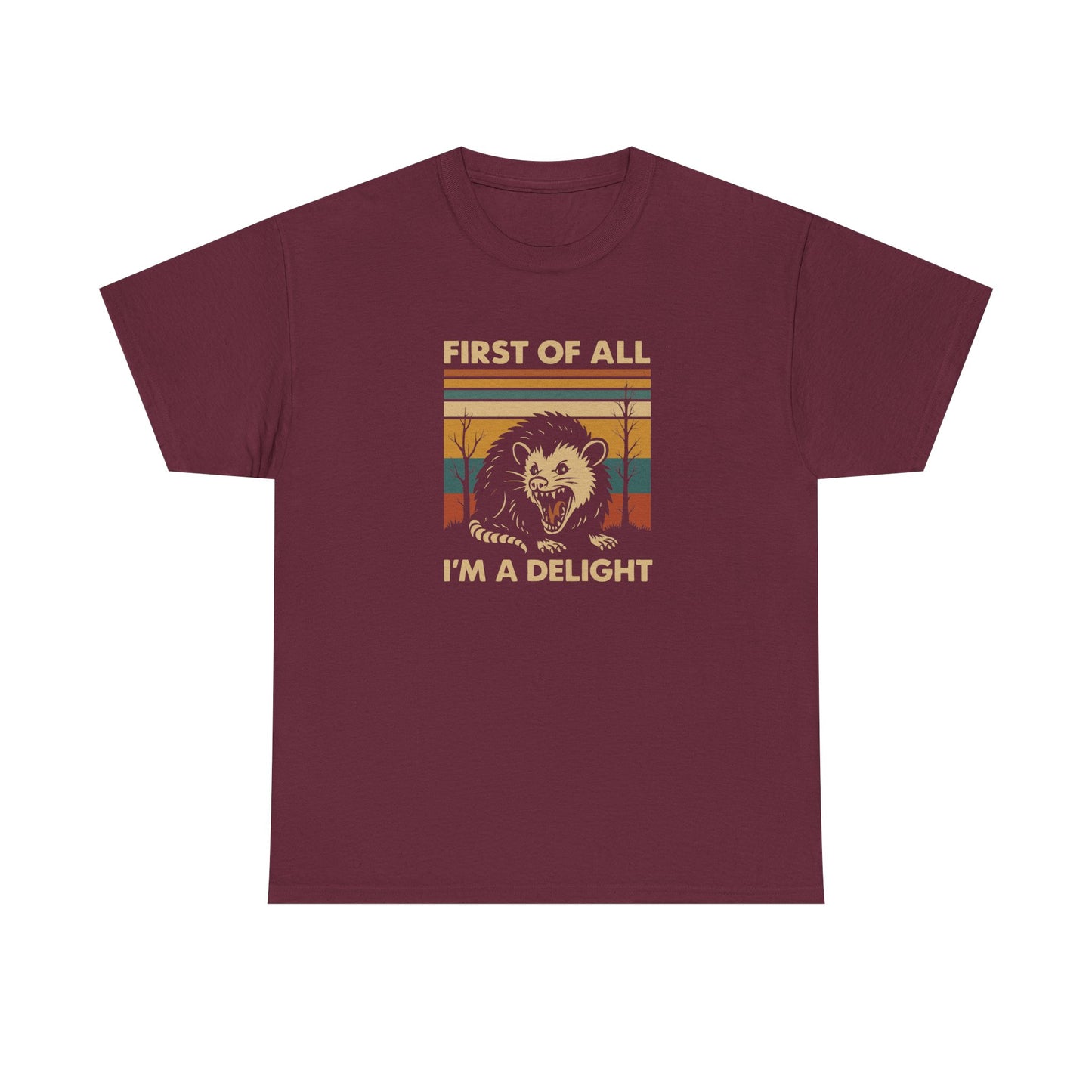 "First of All I'm a Delight" Vintage Graphic T-Shirt - Funny Retro Opossum Tee
