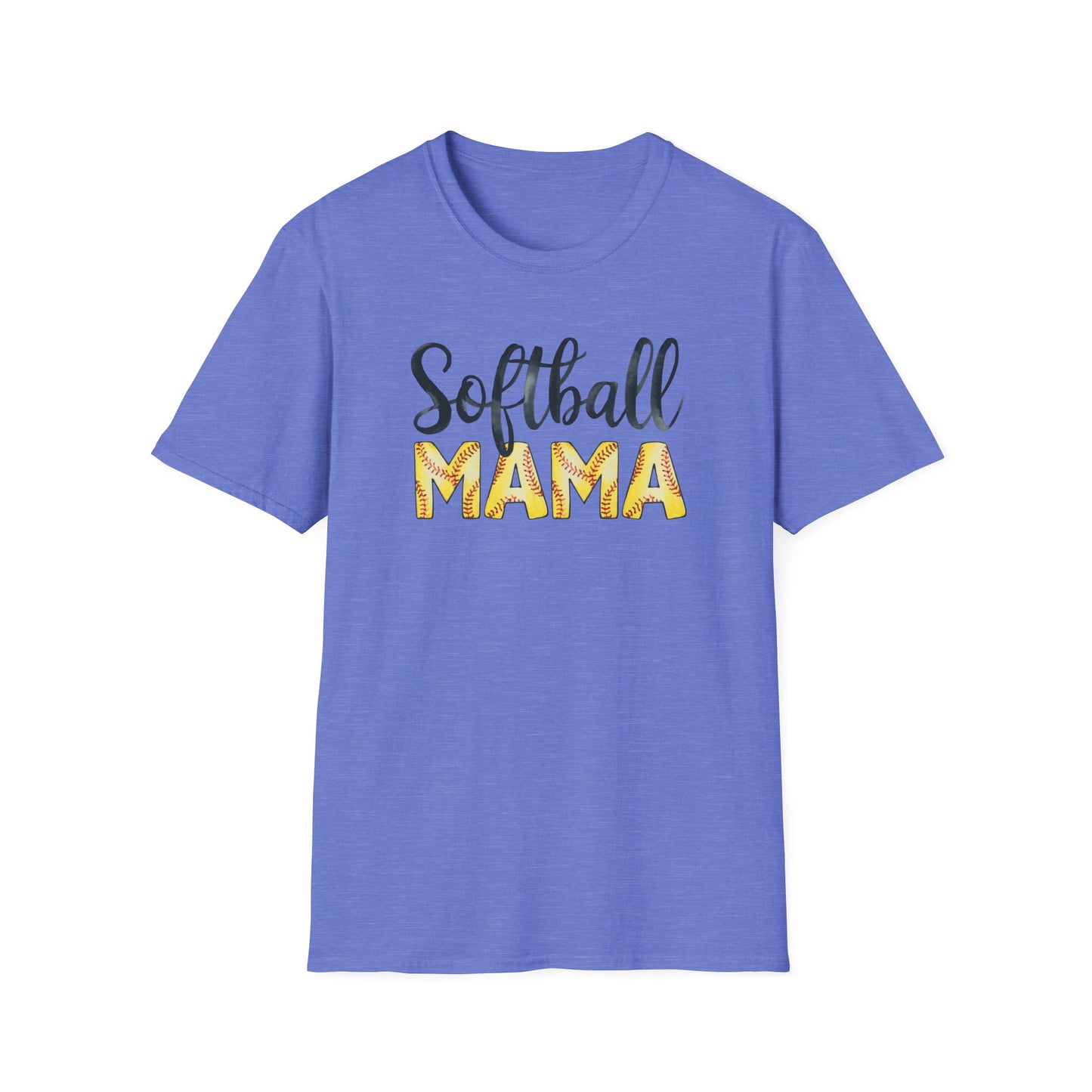 Softball Mama Shirt – Cute Script Softball Mom Graphic Tee, Yellow Softball Lettering Sports Shirt, Game Day Mom Apparel