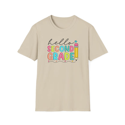 Hello Second Grade Pencil T-Shirt — Colorful Back-to-School Cute School Spirit Tee