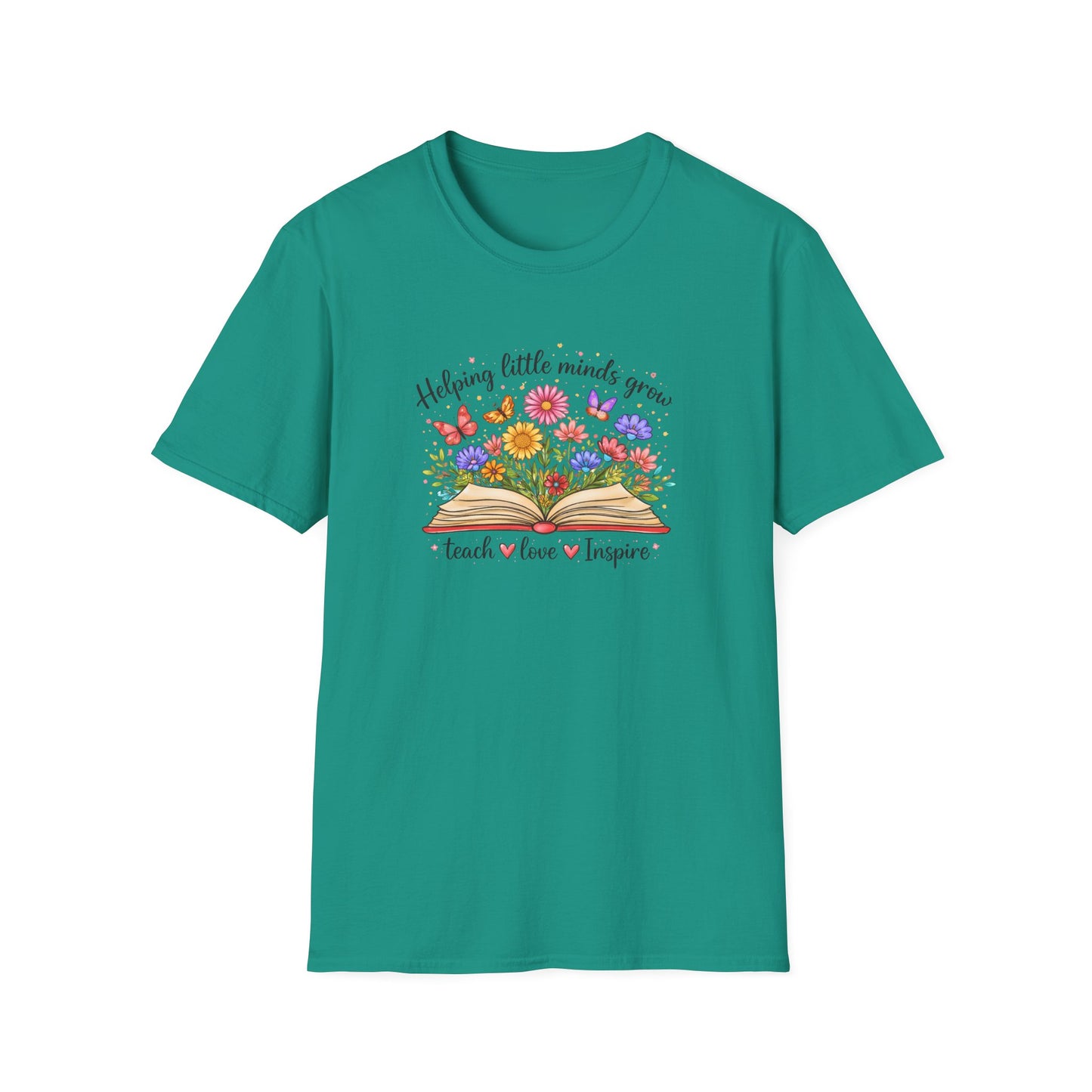 Helping Little Minds Grow Teacher Shirt | Teach Love Inspire Floral Book Tee