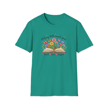 Helping Little Minds Grow Teacher Shirt | Teach Love Inspire Floral Book Tee
