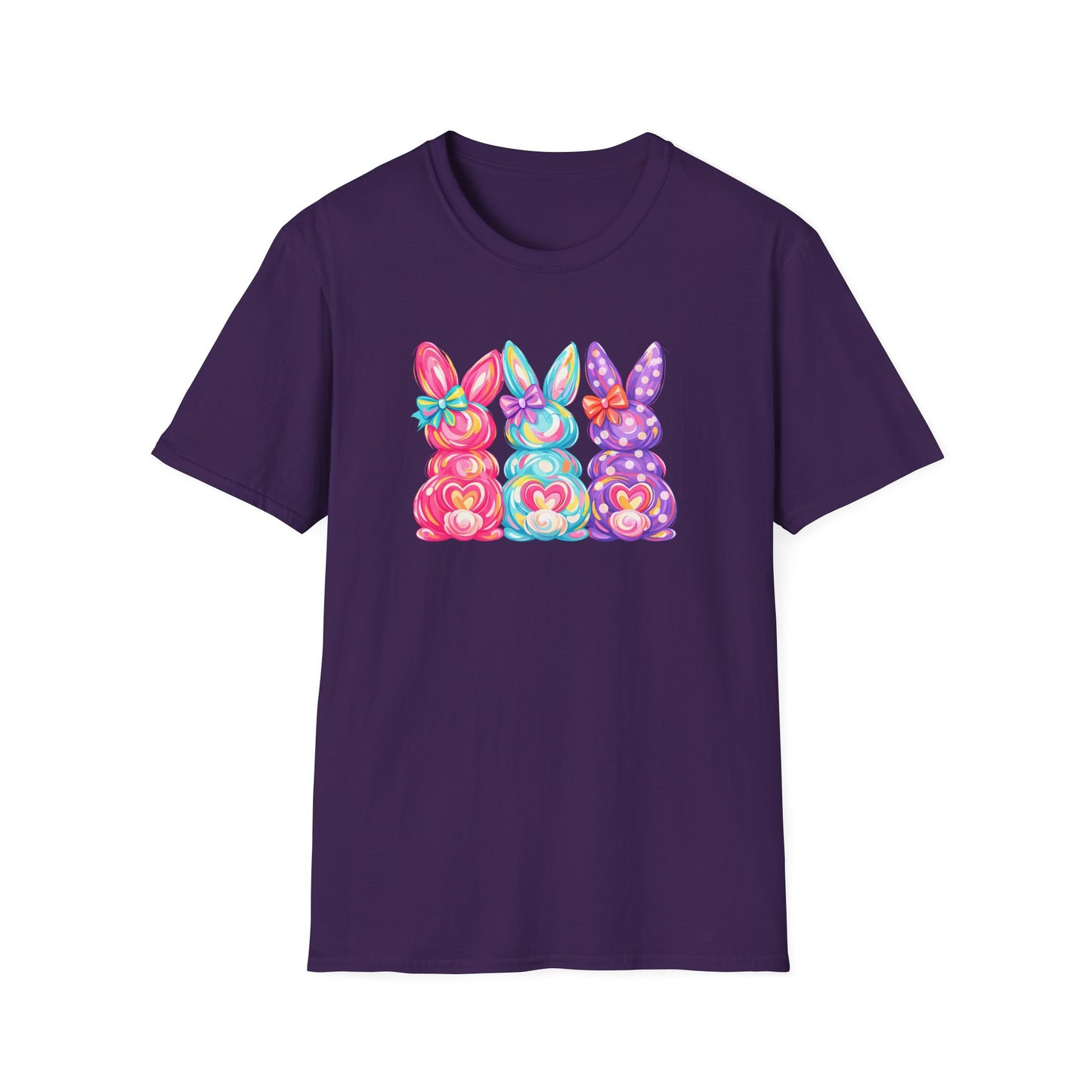 Easter Pastel Bunny Trio T-Shirt — Colorful Spring Bunny Graphic Tee