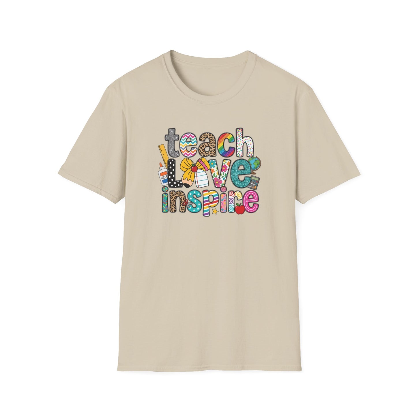 Teach Love Inspire Shirt – Cute Teacher T-Shirt – Colorful Classroom Graphic Tee – Teacher Appreciation Gift
