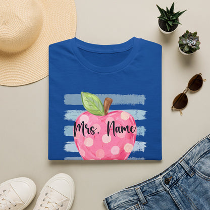 Personalized Teacher Apple Shirt | Custom Teacher Name or Grade Level T-Shirt | Back to School Teacher Tee | Cute Pink Apple Graphic Tee