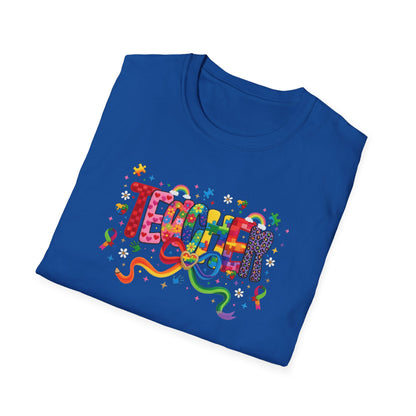 Autism Awareness Rainbow Puzzle Piece Teacher Tee
