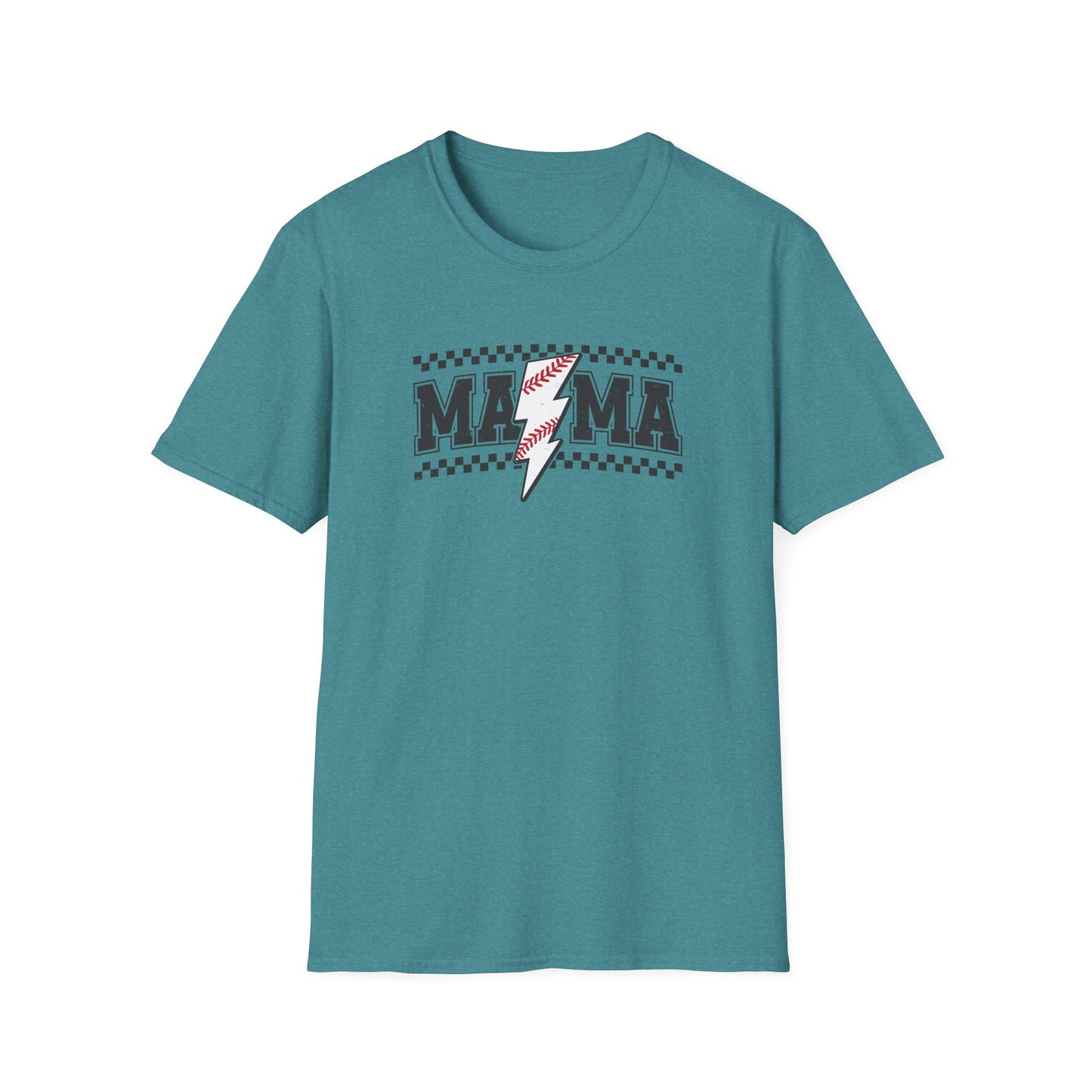 Baseball Mama Lightning Bolt Shirt – Trendy Game Day Sports Mom Tee | Vintage Checkered Baseball Mom Graphic T-Shirt