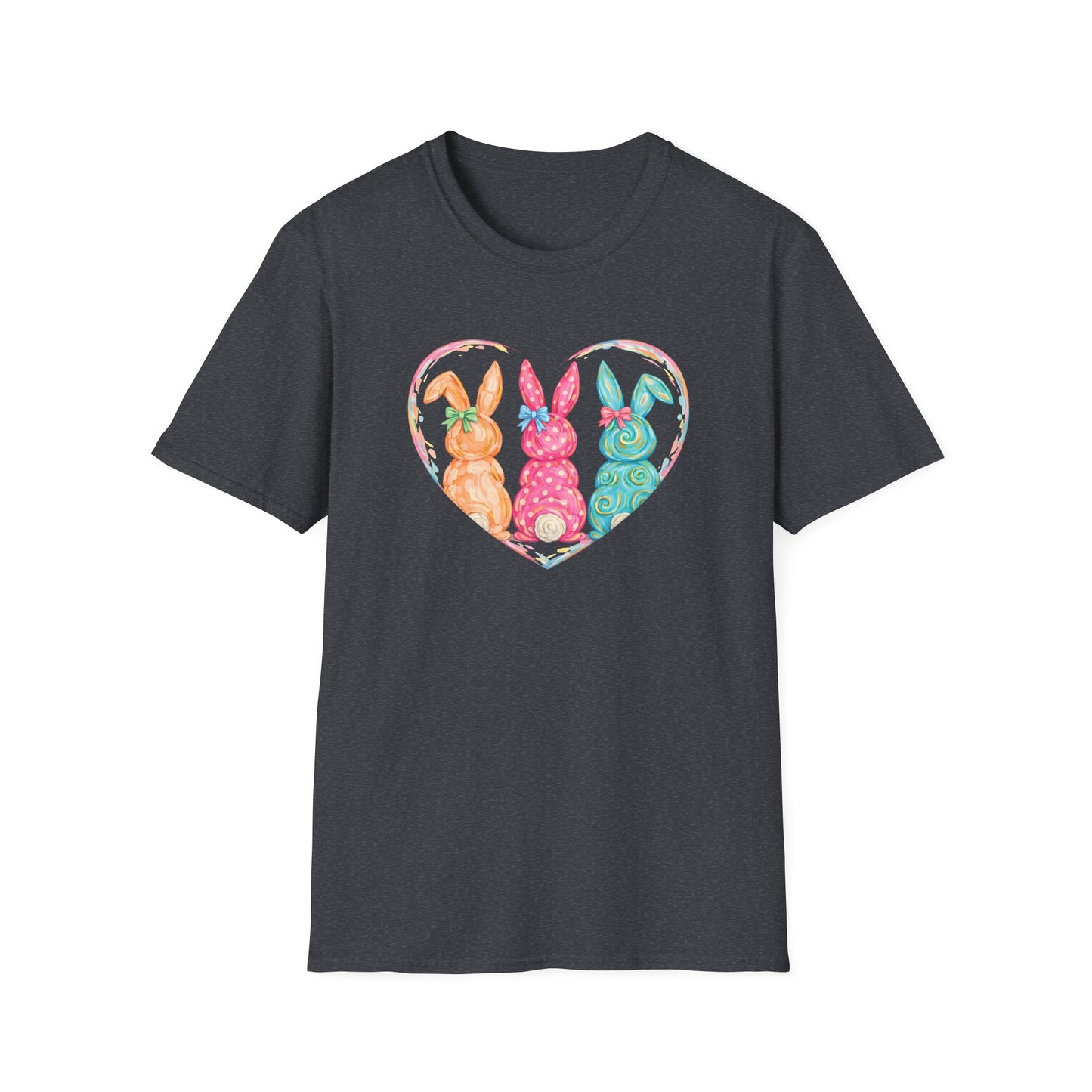 Pastel Easter Bunny Heart Tee – Cute Spring Graphic T-Shirt, Trendy Bunny Lover Shirt, Colorful Easter Outfit Top