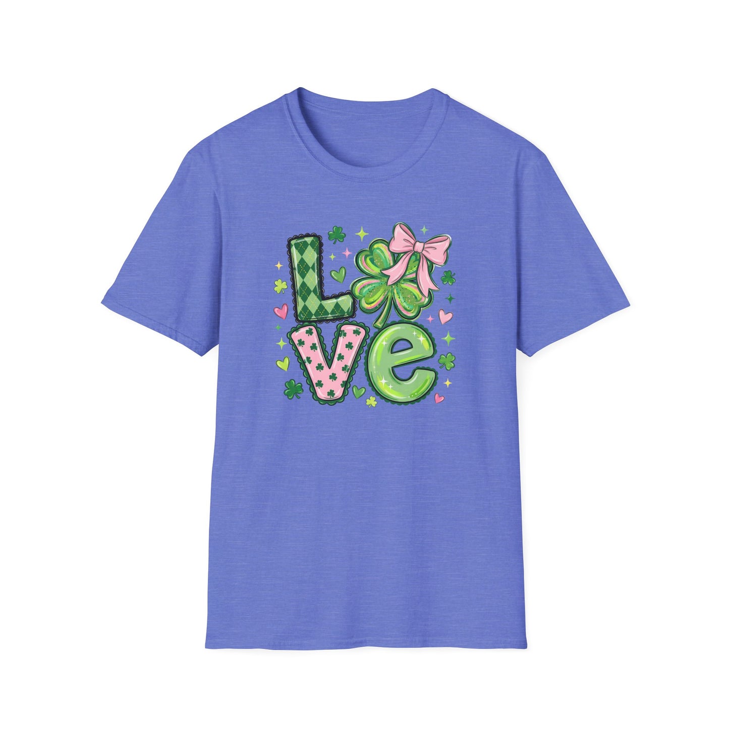 St. Patrick’s Day Love Shirt – Cute Shamrock Bow Graphic Tee, Pink & Green Clover Love Design, Lucky Irish Coquette Style Shirt