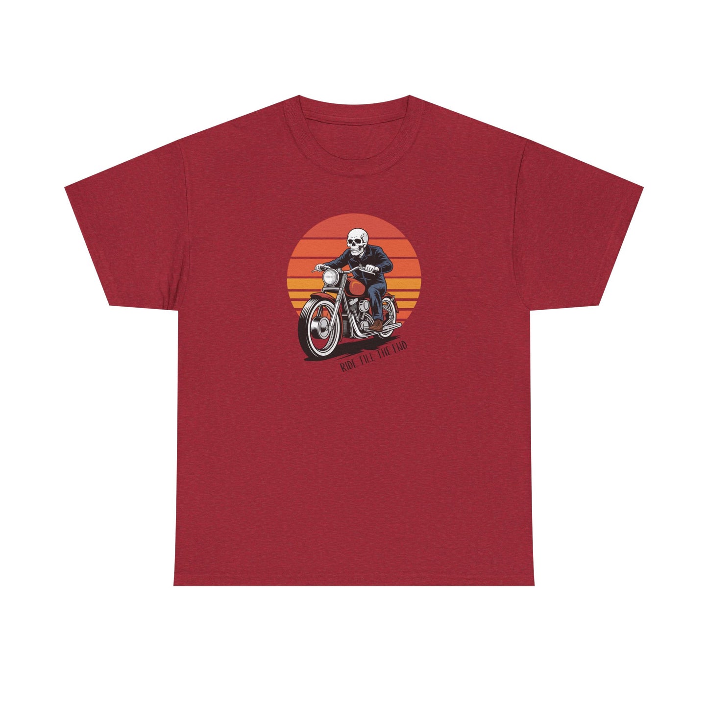 Motorcycle Rider Tee — Retro Sunset Biker Graphic "Ride Fast, Live Free" - Skeleton Biker T-Shirt