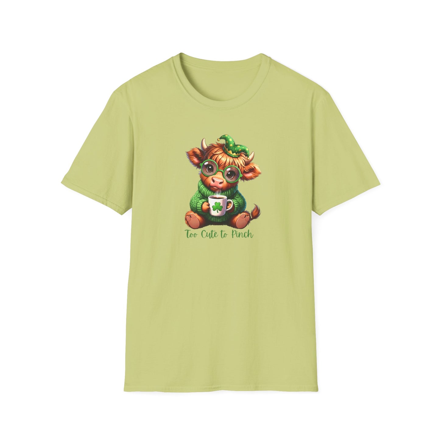 St. Patrick’s Baby Cow Tee — “Too Cute to Pinch” Cute Irish Clover T-Shirt