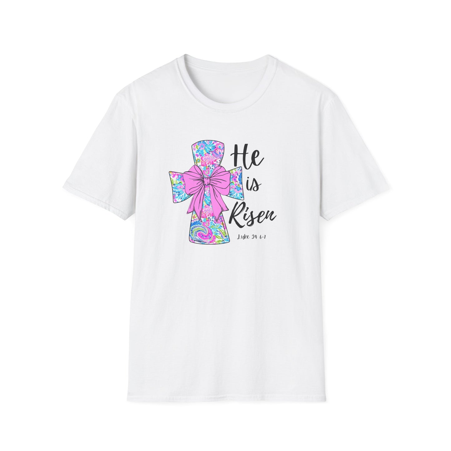 Floral Cross Easter Shirt, He Is Risen T-Shirt, Christian Easter Tee, Faith Shirt, Religious Spring Shirt, Cute Bow Cross Shirt