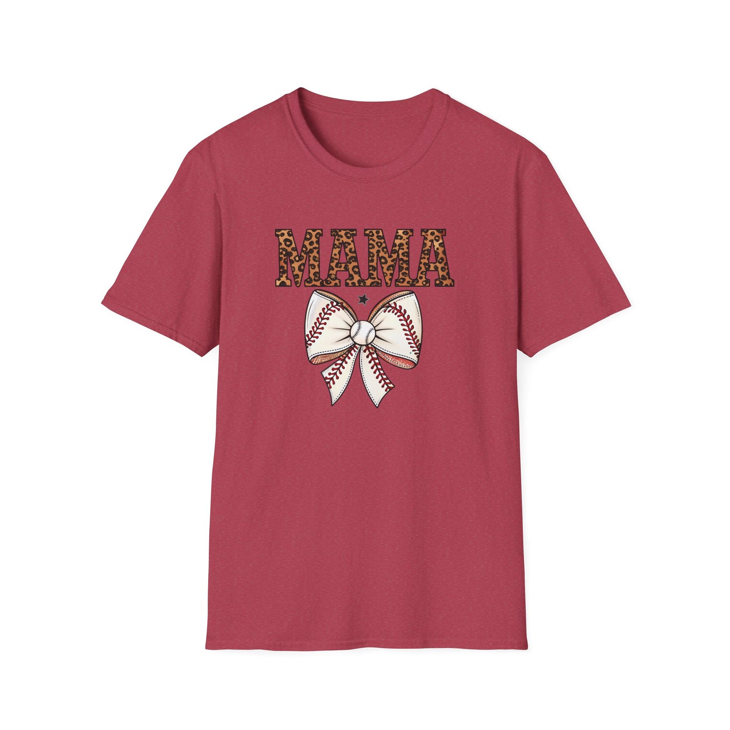 Leopard Baseball Mama Bow Shirt – Cute Coquette Style Sports Mom Tee | Trendy Game Day Baseball Mom Graphic T-Shirt