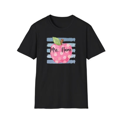 Personalized Teacher Apple Shirt | Custom Teacher Name or Grade Level T-Shirt | Back to School Teacher Tee | Cute Pink Apple Graphic Tee