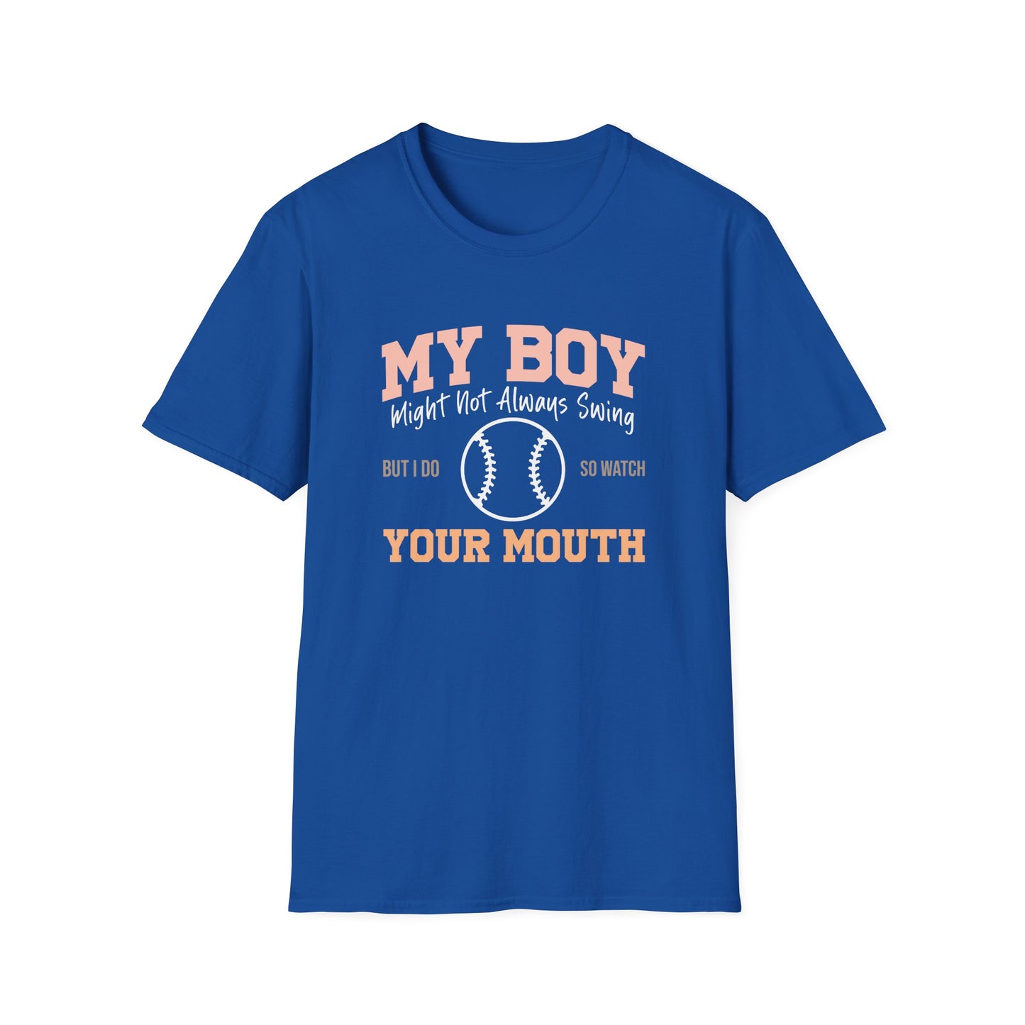 Funny Baseball Mom Shirt – “My Boy Might Not Always Swing” Graphic Tee | Sports Mom T-Shirt | Baseball Season Gift | Proud Boy Mom Tee