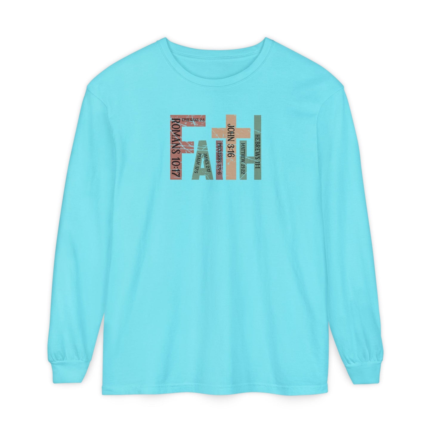 Faith Cross Long Sleeve Tee — Christian Scripture Romans 10:17 Shirt