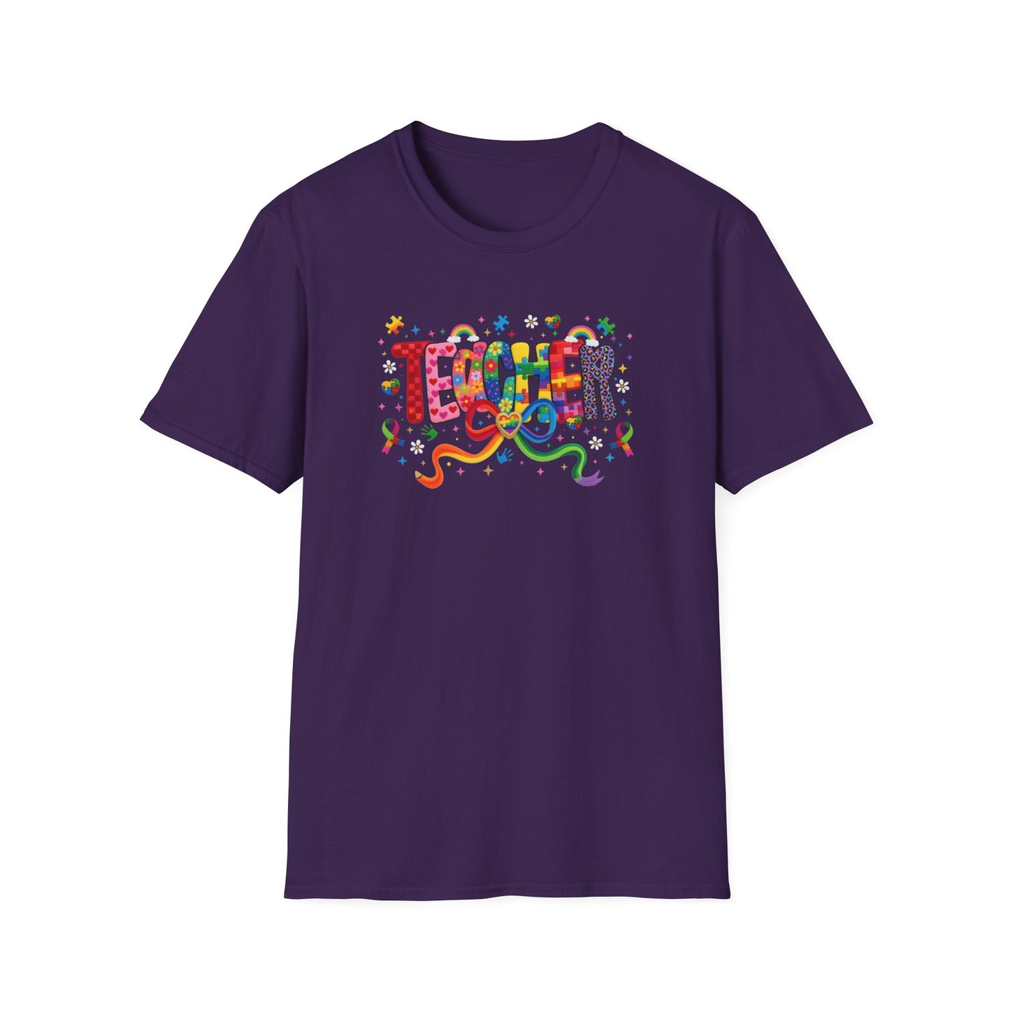 Colorful Teacher Shirt – Autism Awareness Teacher Tee – Inclusive Classroom T-Shirt – Rainbow Puzzle Piece Teacher Gift