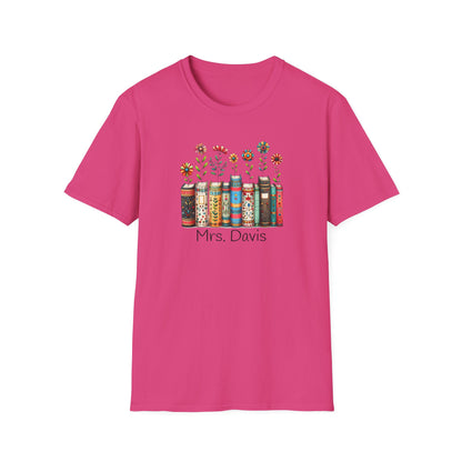 Personalized Floral Book Shirt – Teacher & Librarian Gift – Book Stack with Flowers Tee