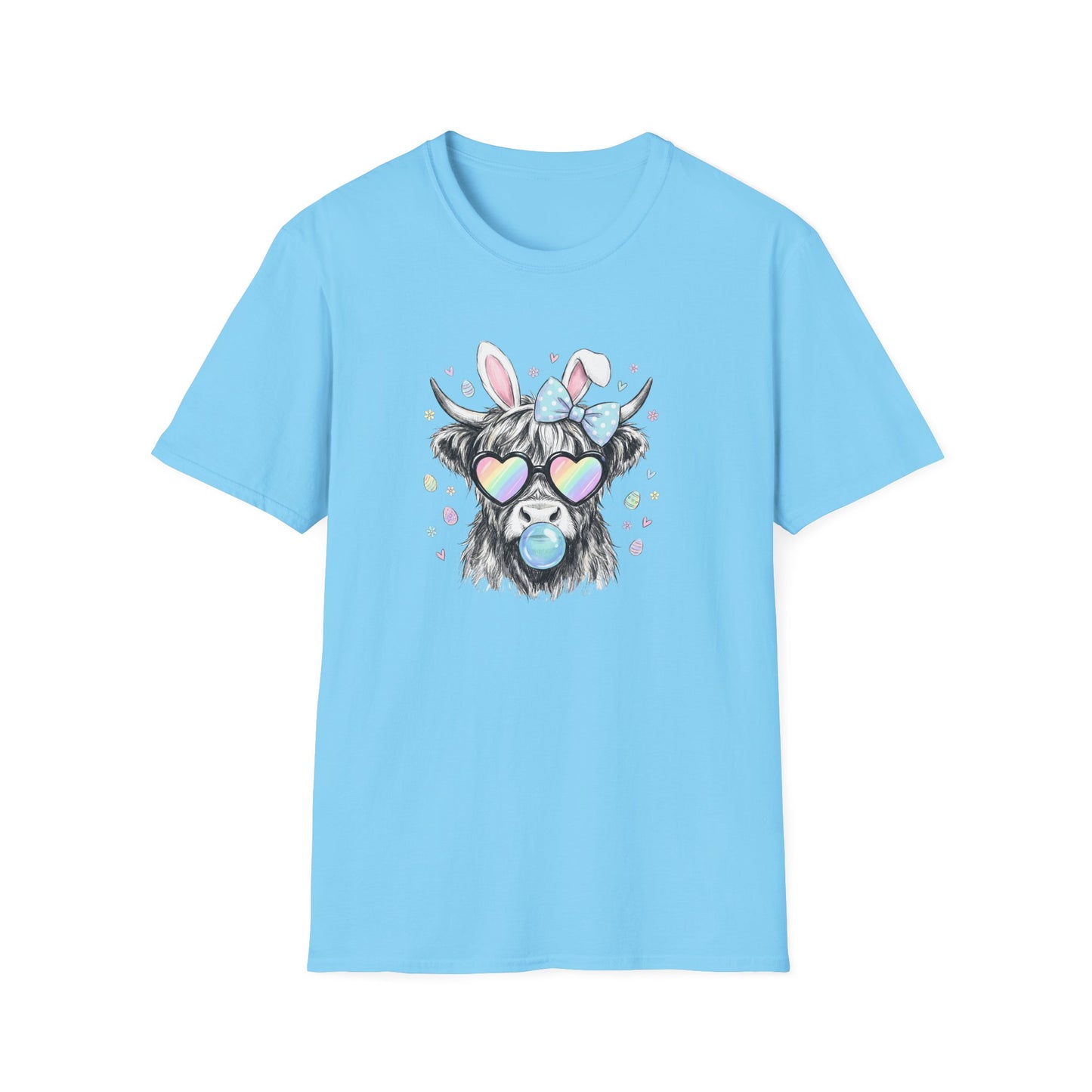 Cute Cow Tee — Heart Sunglasses, Bunny Ears & Bubblegum Graphic T-Shirt