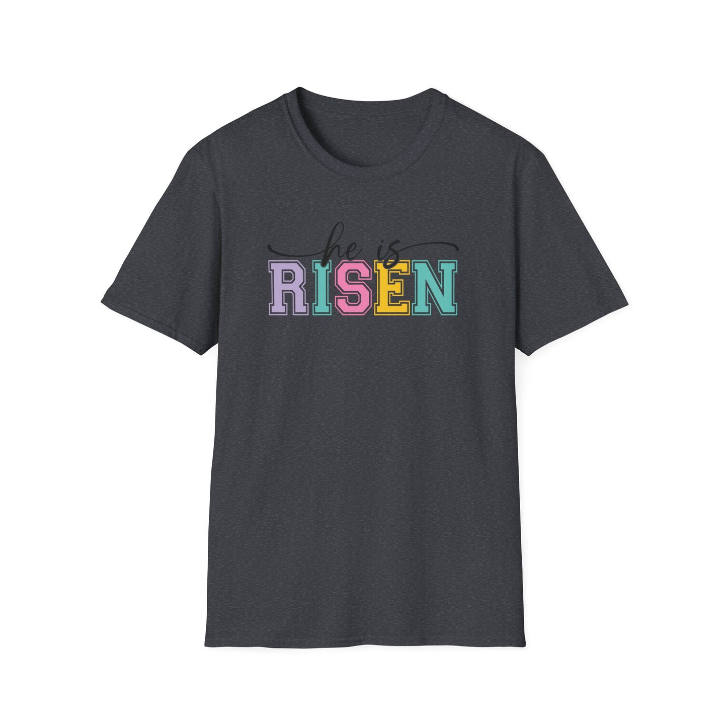 He Is Risen Christian Easter T-Shirt – Faith Based Front & Back Graphic Tee, Religious Resurrection Shirt, Pastel Easter Church Outfit for Women