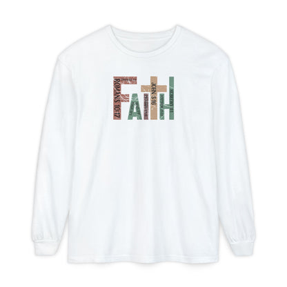 Faith Cross Long Sleeve Tee — Christian Scripture Romans 10:17 Shirt