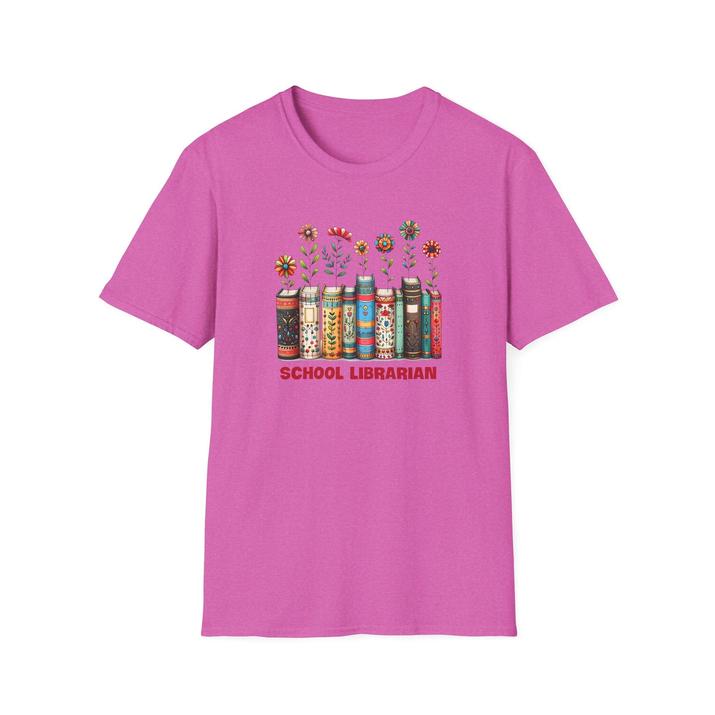 School Librarian Floral Books T-Shirt
