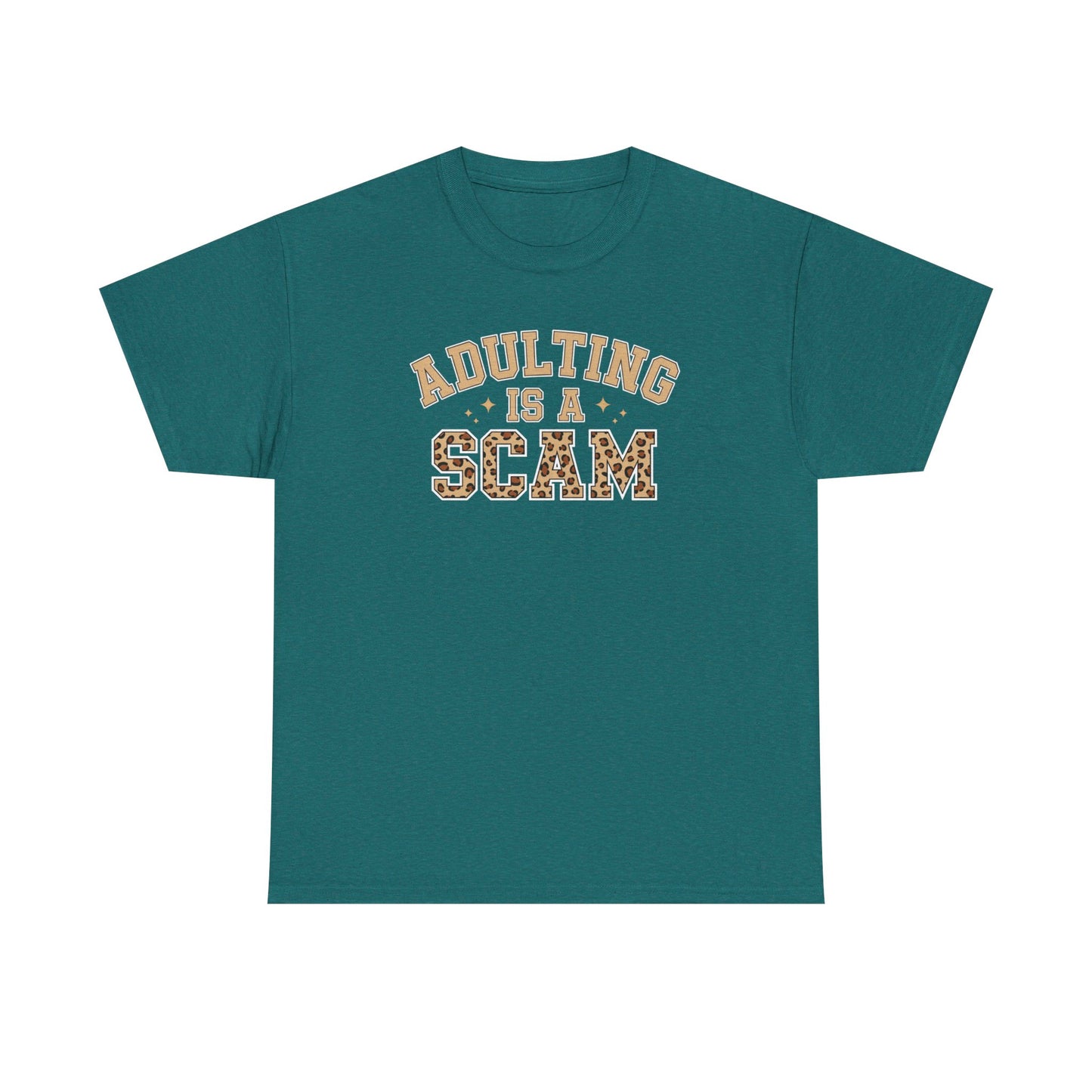 Adulting Is a Scam T-Shirt — Funny Retro Leopard Print Graphic Tee - Sarcastic Humor Shirt, Trendy Casual Tee