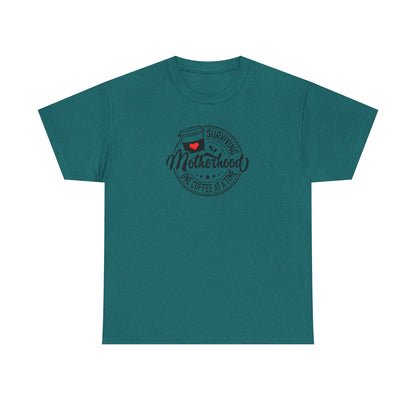 Motherhood & Coffee T-Shirt - "Surviving Motherhood One Coffee At A Time"