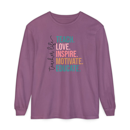 Teacher Life Long Sleeve Shirt – Teach Love Inspire Educate Tee – Fall Teacher Outfit – Inspirational Educator Gift