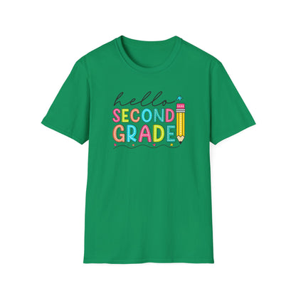 Hello Second Grade Pencil T-Shirt — Colorful Back-to-School Cute School Spirit Tee