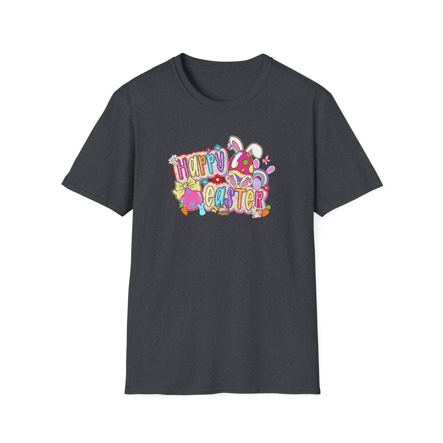 Happy Easter Graphic T-Shirt — Colorful Bunny & Eggs Spring Tee
