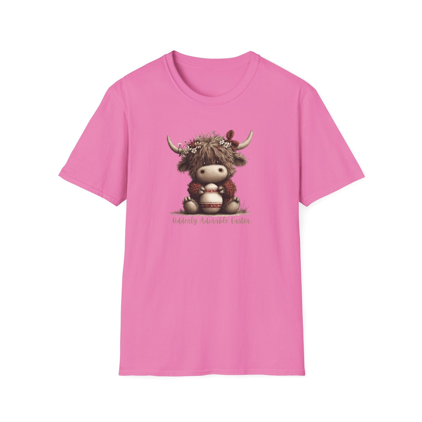 Udderly Adorable Easter Highland Cow Shirt, Cute Cow Easter T-Shirt, Spring Farm Animal Tee, Easter Gift for Women, Country Western Cow Lover