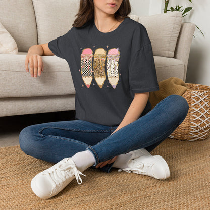 Coquette Pencil Teacher Shirt | Bow Pencil Teacher T-Shirt | Pink Leopard Checkered School Shirt