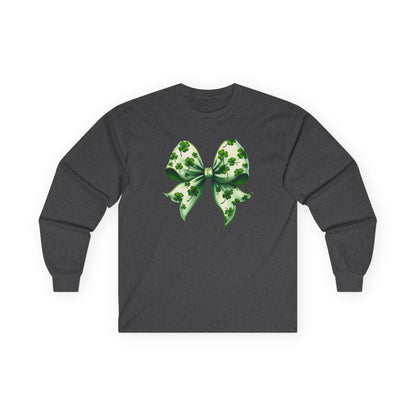 St. Patrick's Shamrock Bow Long Sleeve Tee