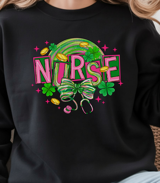 Nurse Stethoscope Graphic Long Sleeve Tee — Cute Green & Pink Healthcare Shirt