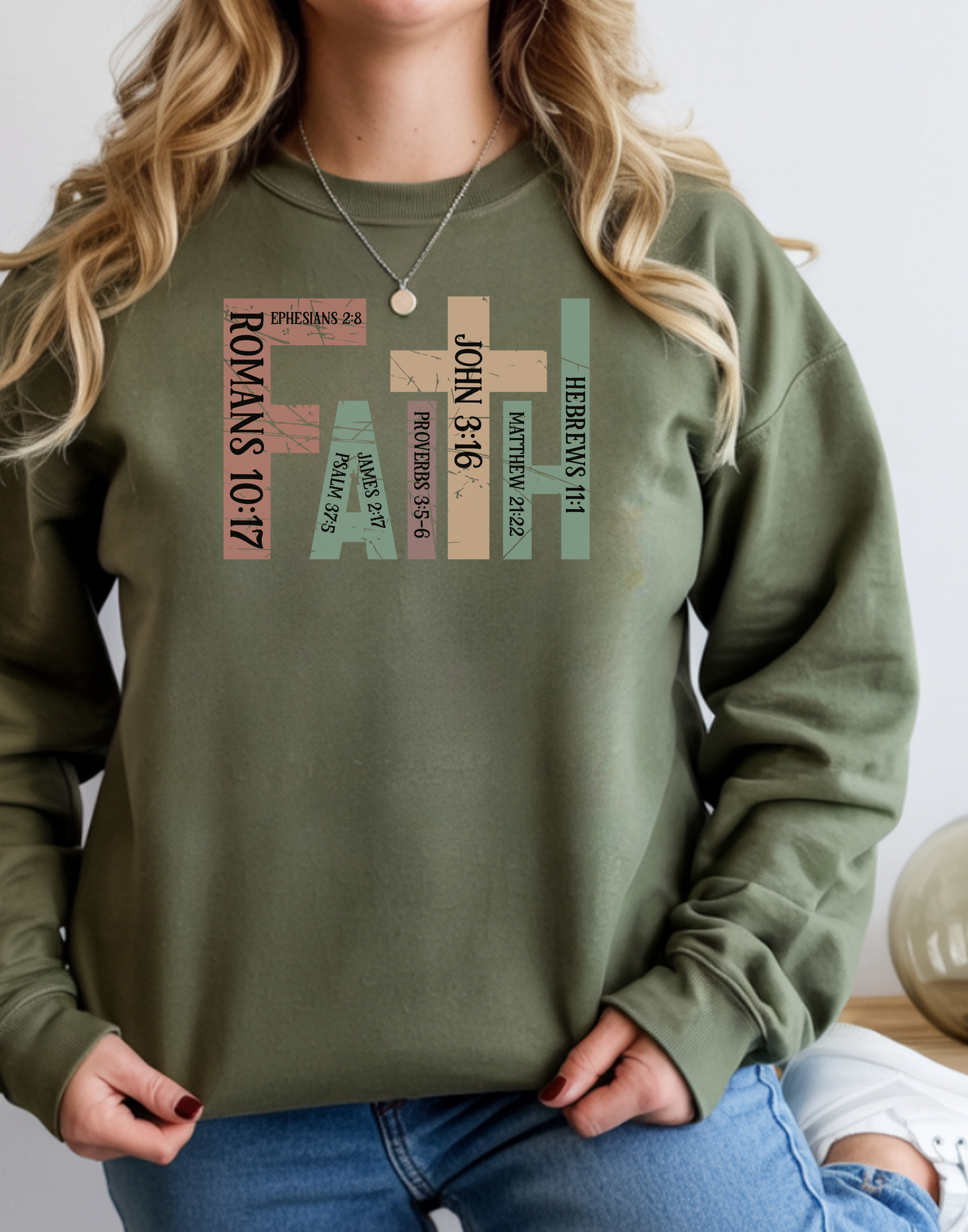 Faith Cross Long Sleeve Tee — Christian Scripture Romans 10:17 Shirt