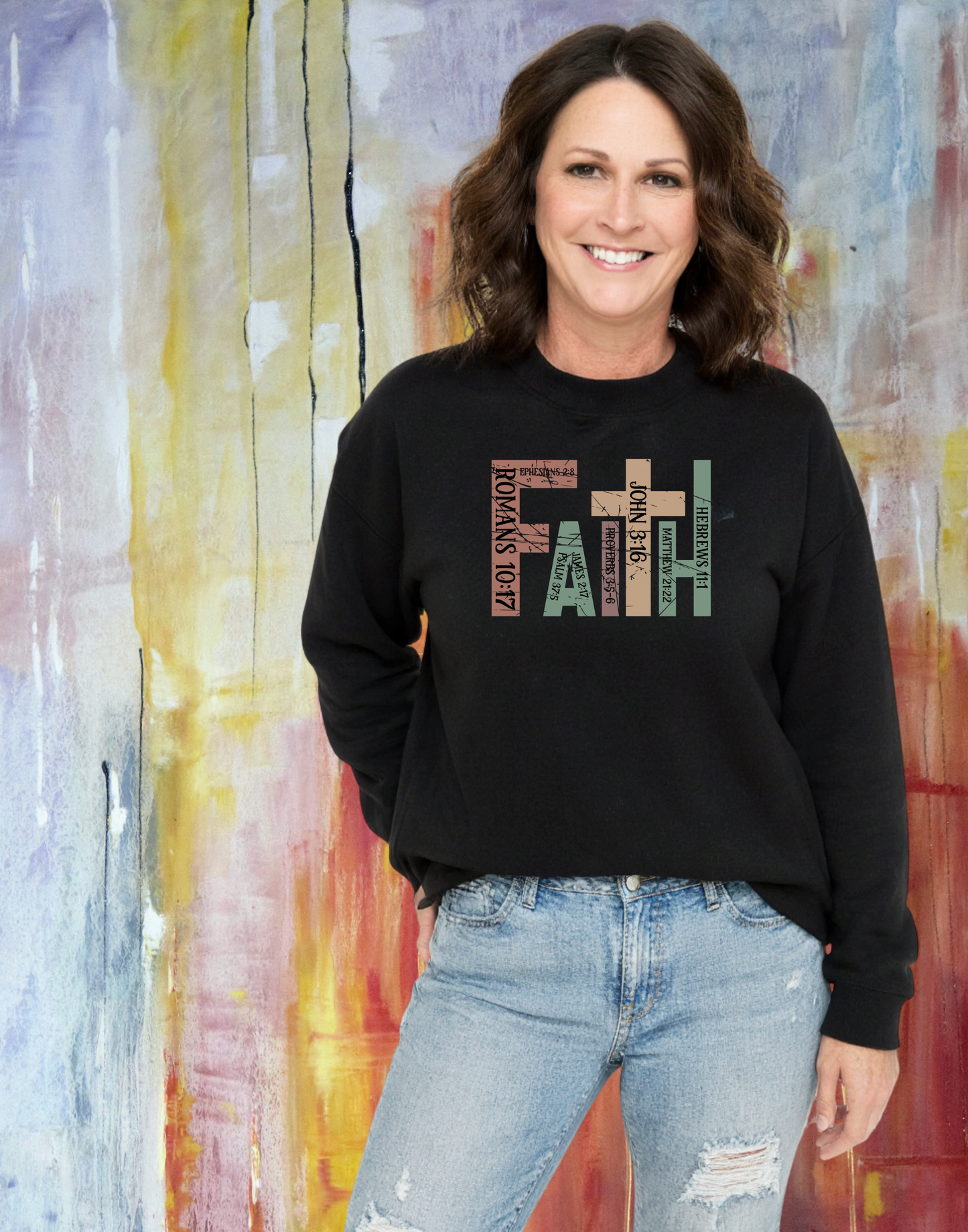 Faith Cross Long Sleeve Tee — Christian Scripture Romans 10:17 Shirt